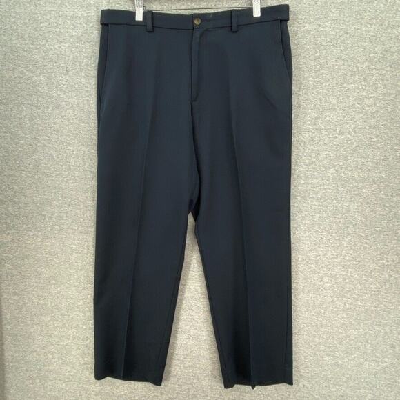 Haggar Pants Mens 34 X 30 Navy Blue Dress Slacks Expandable Waist Flat Front - Picture 1 of 13